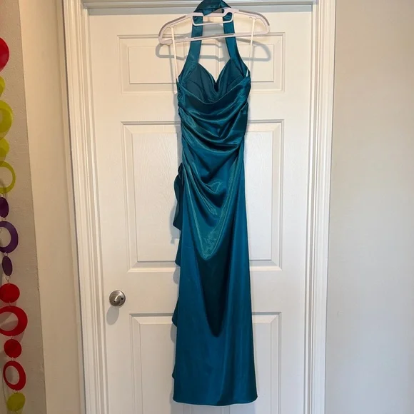 Blondie Nites Teal Halter Maxi Dress - Picture 5 of 7